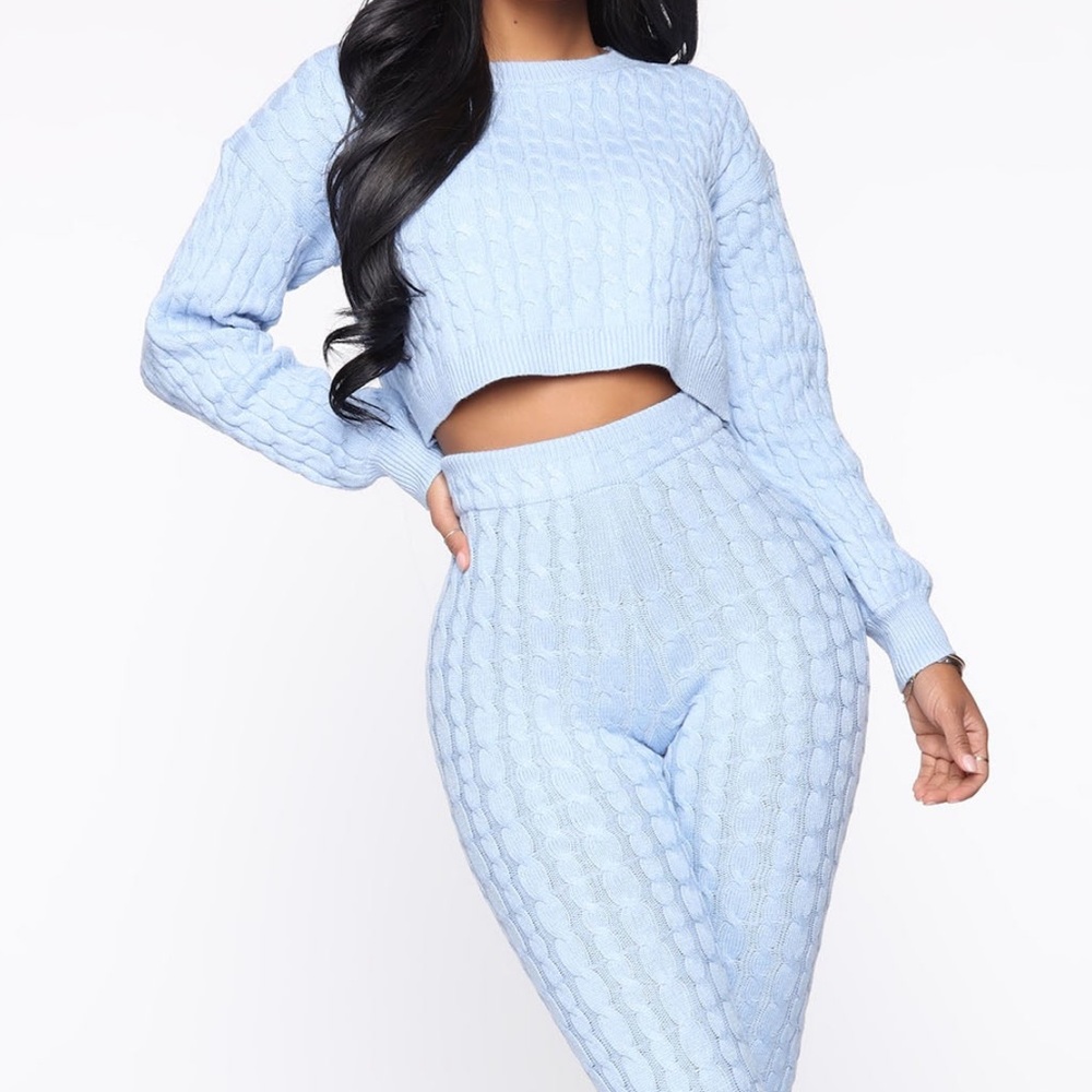 Fashion Nova Light Blue Cropped Pants Set
